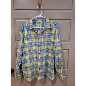 WOOLRICH Womens Plaid Flannel Button Down Shirt Yellow Blue White XXL